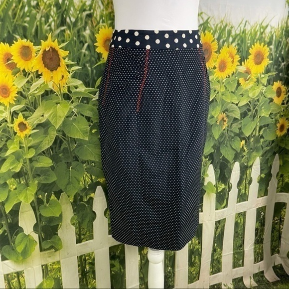 BARASCHI Navy Polka Dot Pencil Skirt 4 - Picture 8 of 16